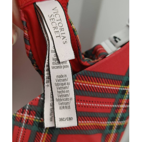 Victoria's Secret Bra T-Shirt Lightly Lined Full Coverage 36C Red Plaid - Picture 2 of 5